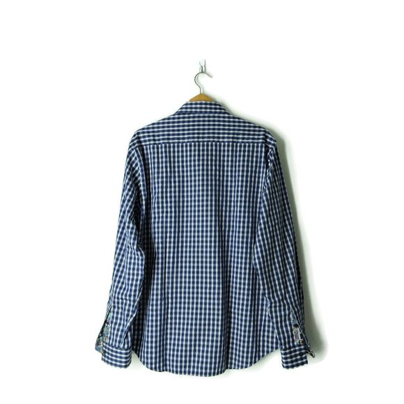 Robert Graham Classic Fit XL shirt blue white plaid check City print flip cuff - Picture 5 of 12